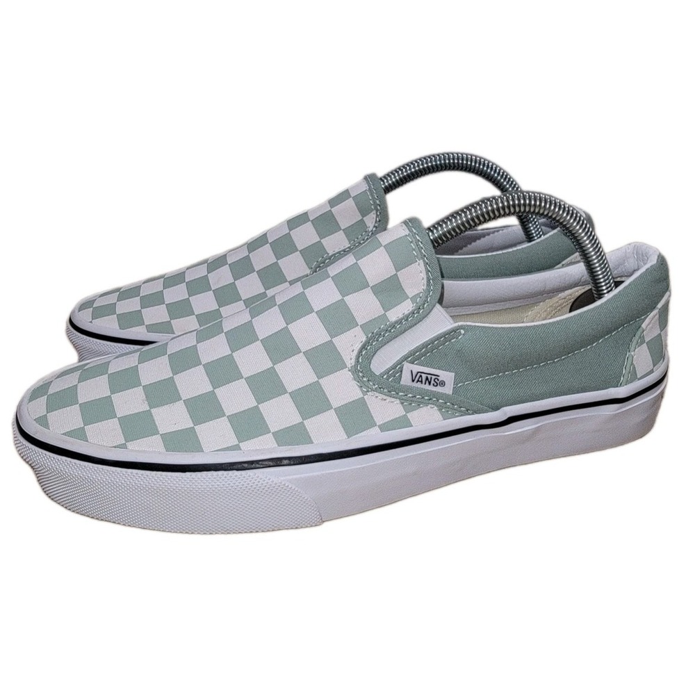 Vans Classic Slip-On Checkerboard Sage Green White Sneakers Womens 10 Mens 8.5 - Picture 2 of 11